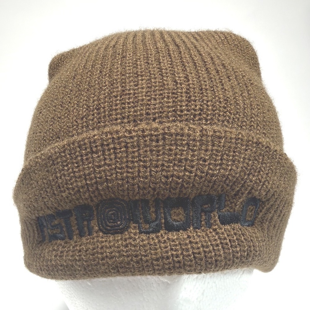 Astroworld Brown Embroidered Cuffed Beanie Knit Hat One Size Travis Scott